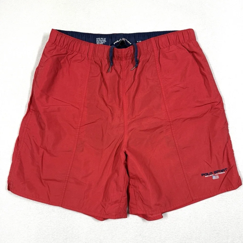 Polo Ralph Lauren Sport Swim Trunks Mens Large USA Flag‎ Logo Y2K Board Shorts